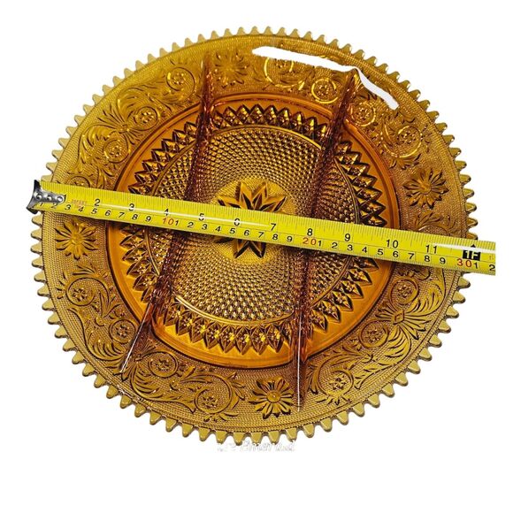 Vintage Indiana Glass Tiara Divided Platter Scalloped Edge Sandwich Relish Tray - Picture 9 of 12